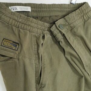 Zara Cargo Jogger Pants Mens Size M (30x27) Army Green Drawstring Stretch‎ H&L